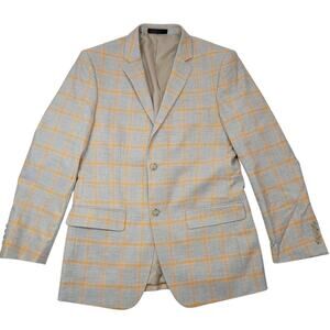Vitali Tan Beige and Orange Plaid Windowpane Suit Sport Coat Blazer Men's 38R